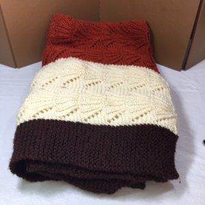 Throw Blanket Hand Crocheted Cover Brown Cream Rust 49" x 59"